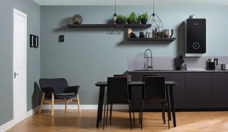 A kitchen with a black table and black chairs for testing purposes.
